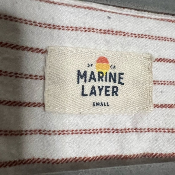 Marine Layer Cotton White and Red Striped Button Shirt - Picture 3 of 9